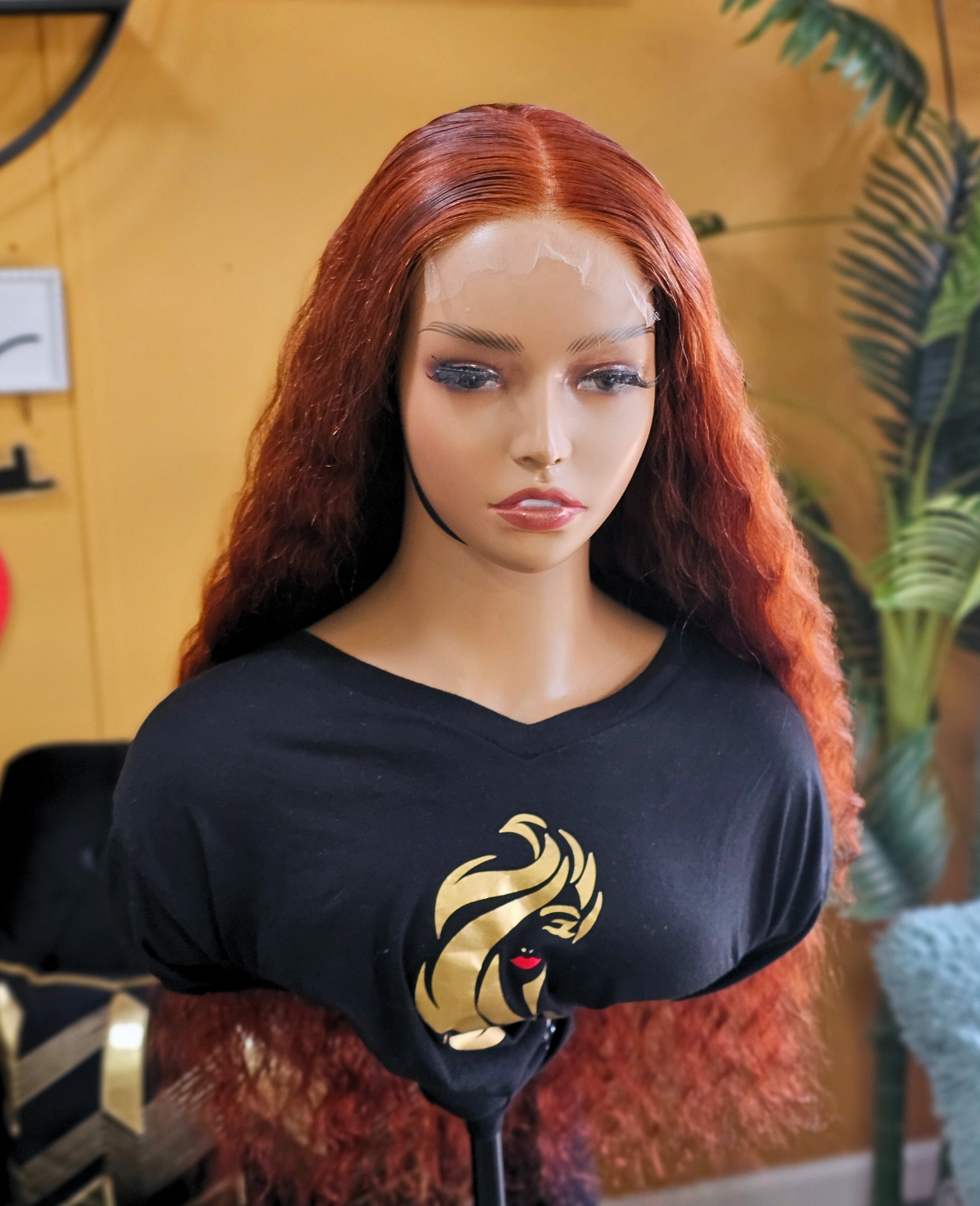 Unprocessed deep wave Human Hair Wig HD Closure ( Ginger color)