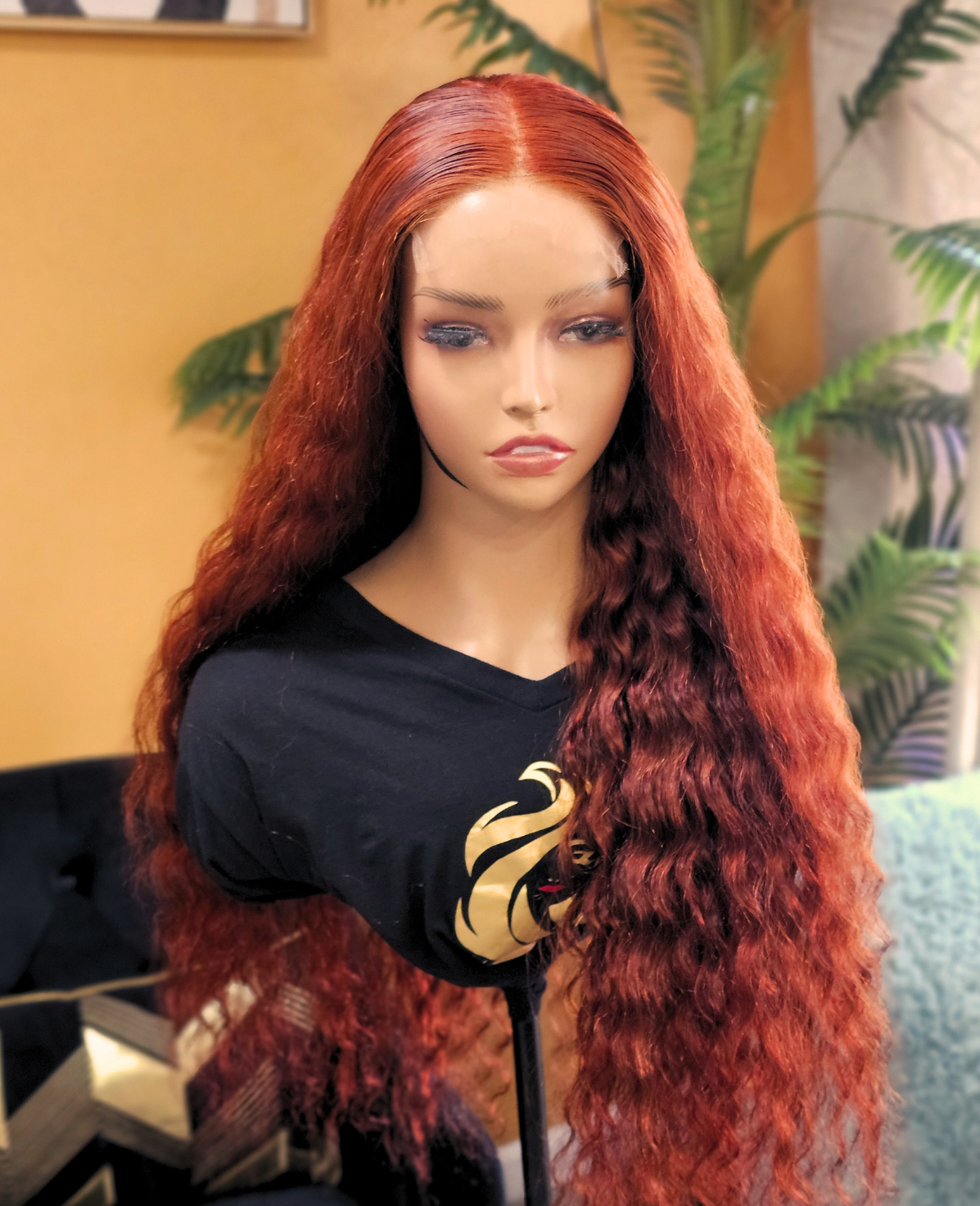 Unprocessed deep wave Human Hair Wig HD Closure ( Ginger color)