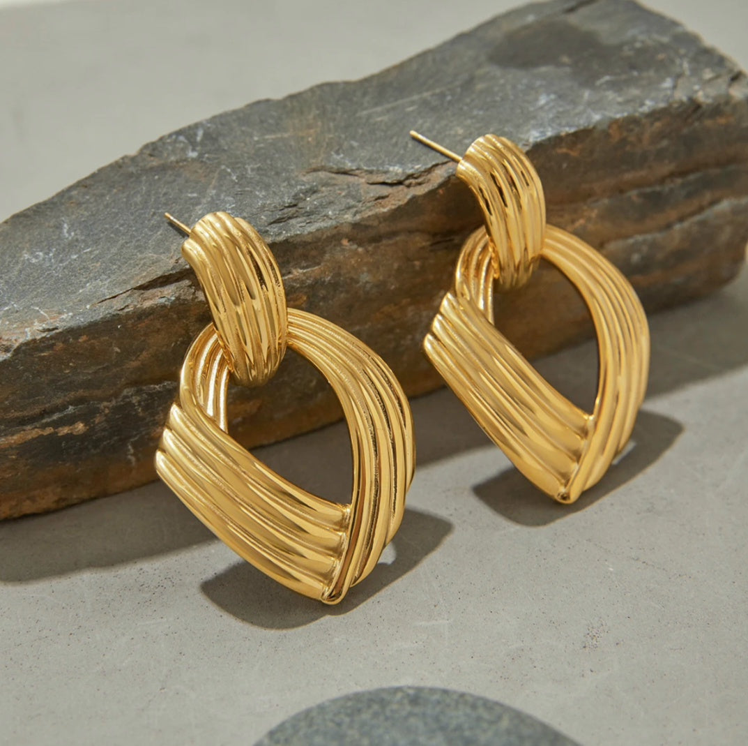 JBW Luxury 18K Gold Plated Stainless Steel Fan Shape Earrings