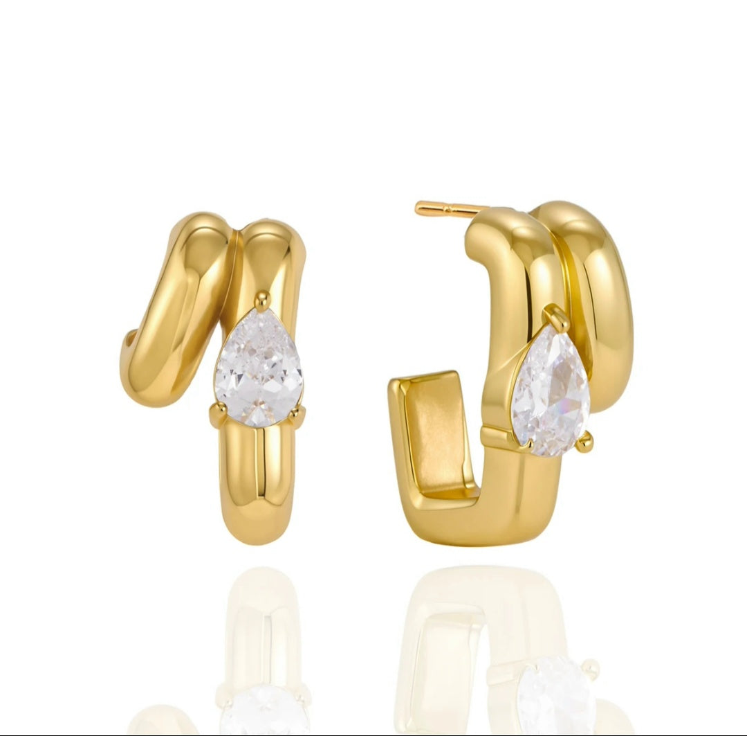 JBW Jewelry 18K Gold Plated Stainless Steel C Shape Double Layer Earrings