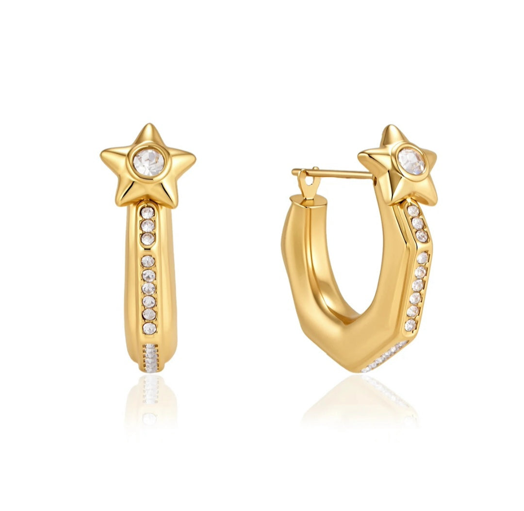 JBW 18K Gold Stainless Steel U-Shape Star Huggie Hoops