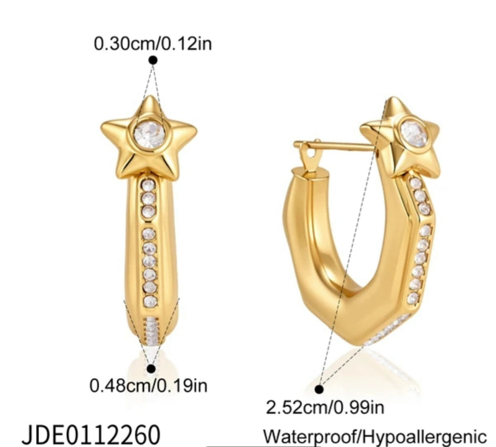 JBW 18K Gold Stainless Steel U-Shape Star Huggie Hoops