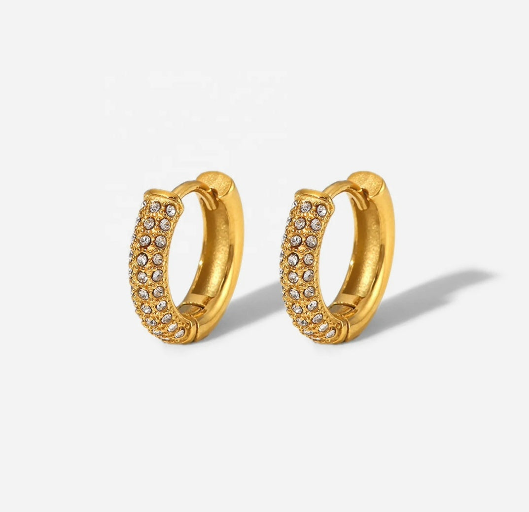 JBW 18K Gold Plated Clear Zircon Paved Hoop Earrings