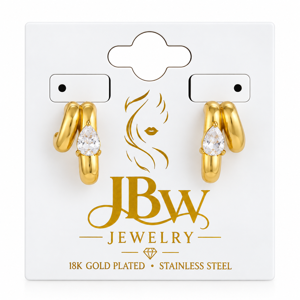JBW Jewelry 18K Gold Plated Stainless Steel C Shape Double Layer Earrings