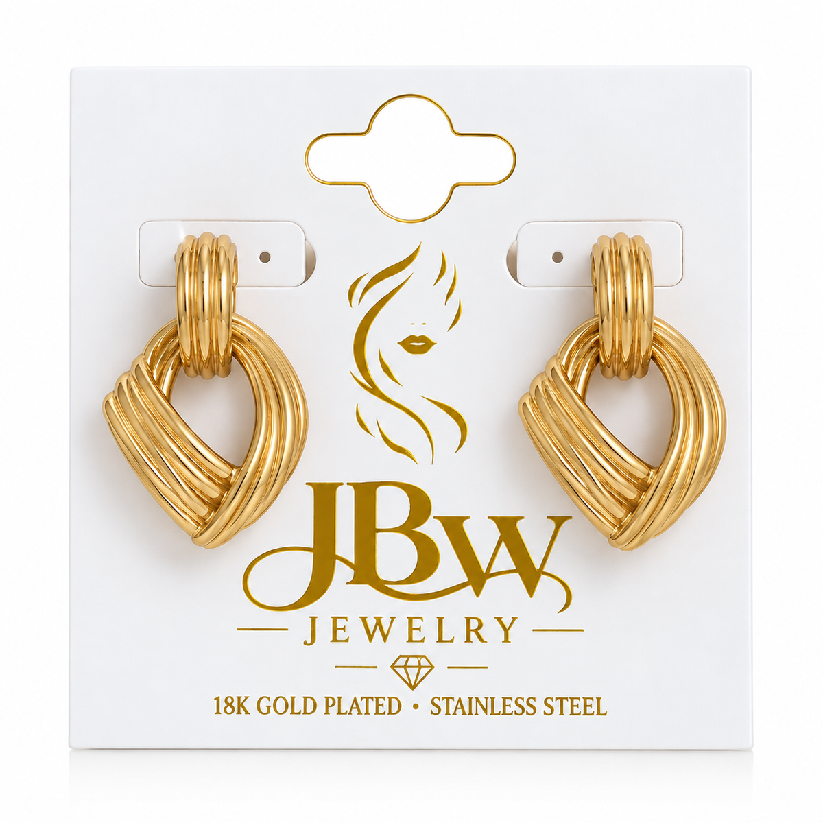 JBW Luxury 18K Gold Plated Stainless Steel Fan Shape Earrings