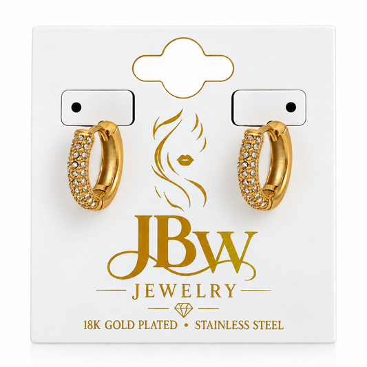 JBW 18K Gold Plated Clear Zircon Paved Hoop Earrings