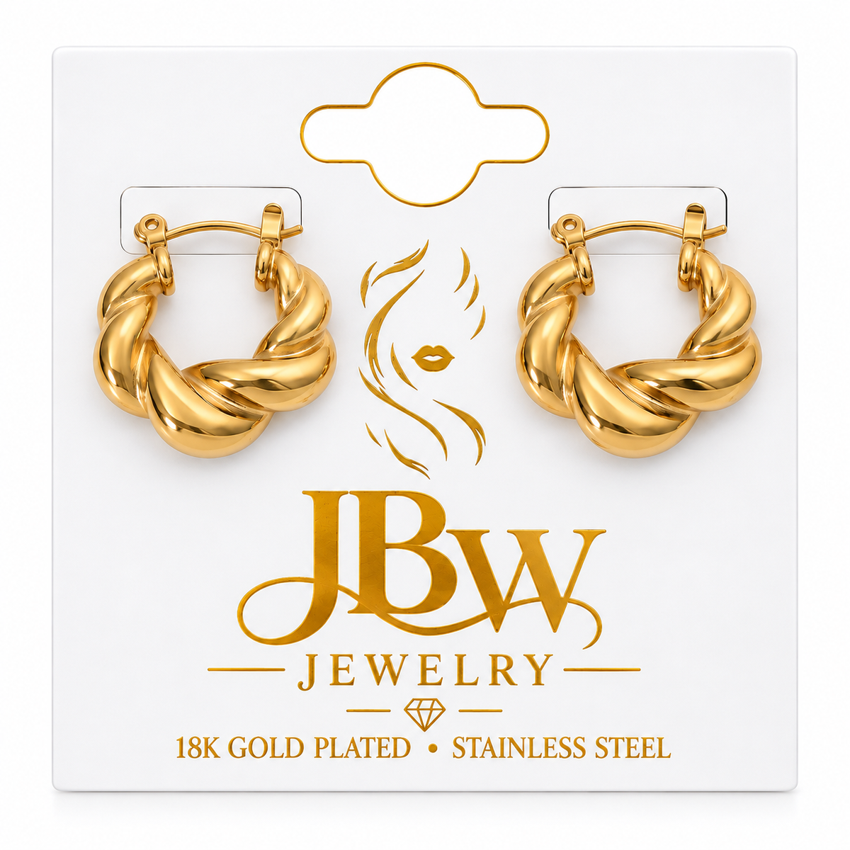JBW Croissant Hoop Earrings 18K Gold Plated Stainless